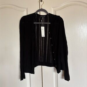 Eileen Fisher black open weave knit tencel minimalist cardigan size Medium